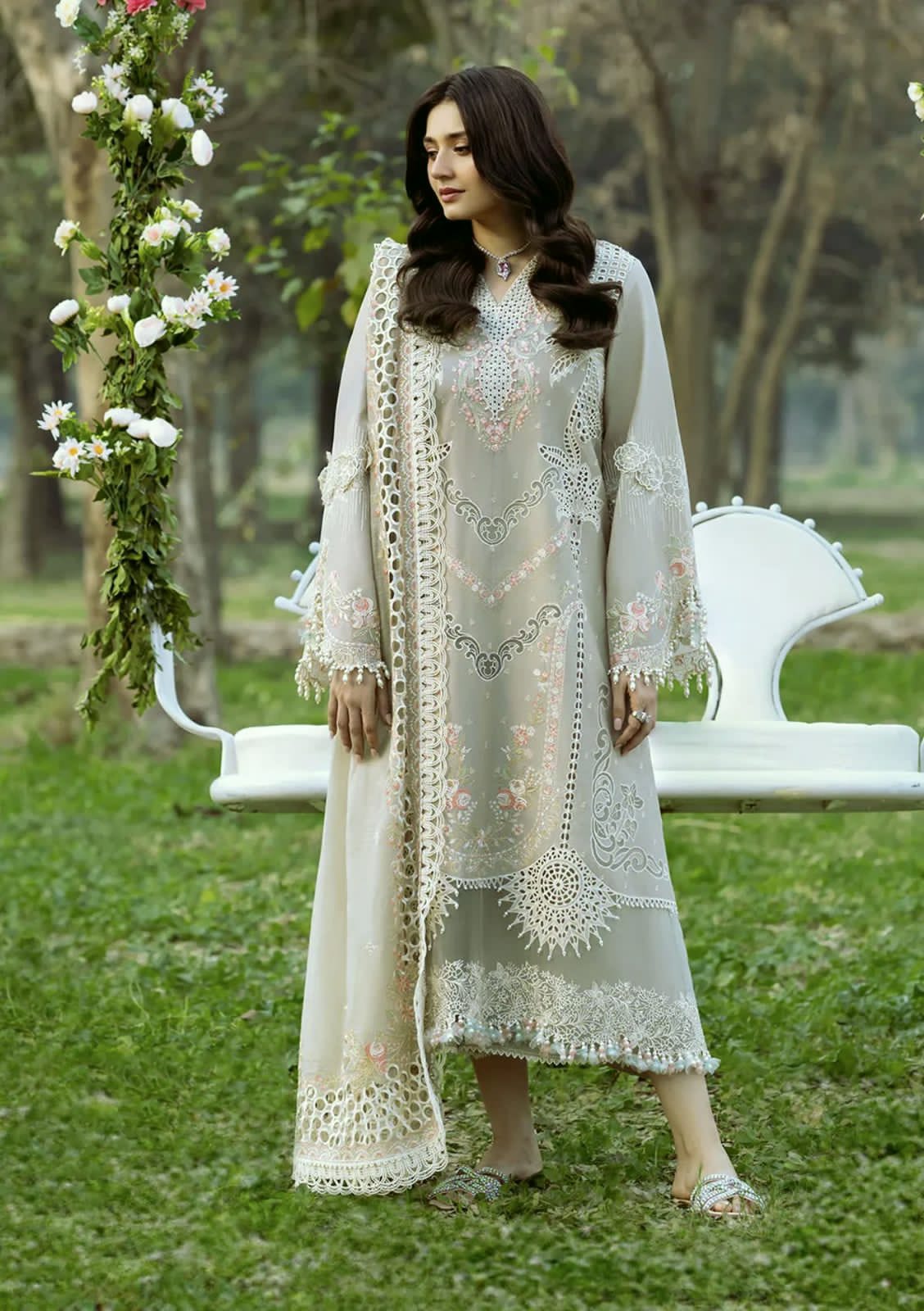 Bin Ilyas Chikankari Embroidered Lawn Cotton Luxury Unstitched 3Pc Suit