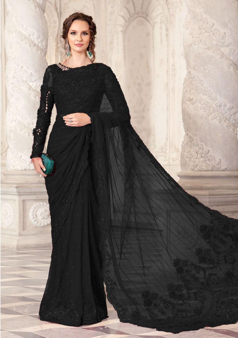 Maria.B Net Saree – Embroidered Hand Embellished Luxury Unstitched 3Pc
