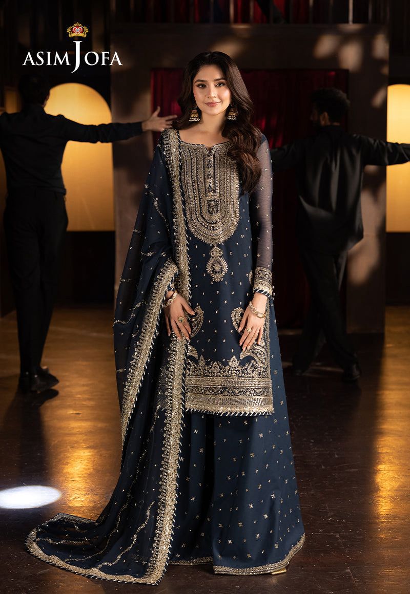 Asim Jofa Chiffon Embroidered Sequence Luxury Gharara Unstitched 3PC Suit – Noor-e-Libaas