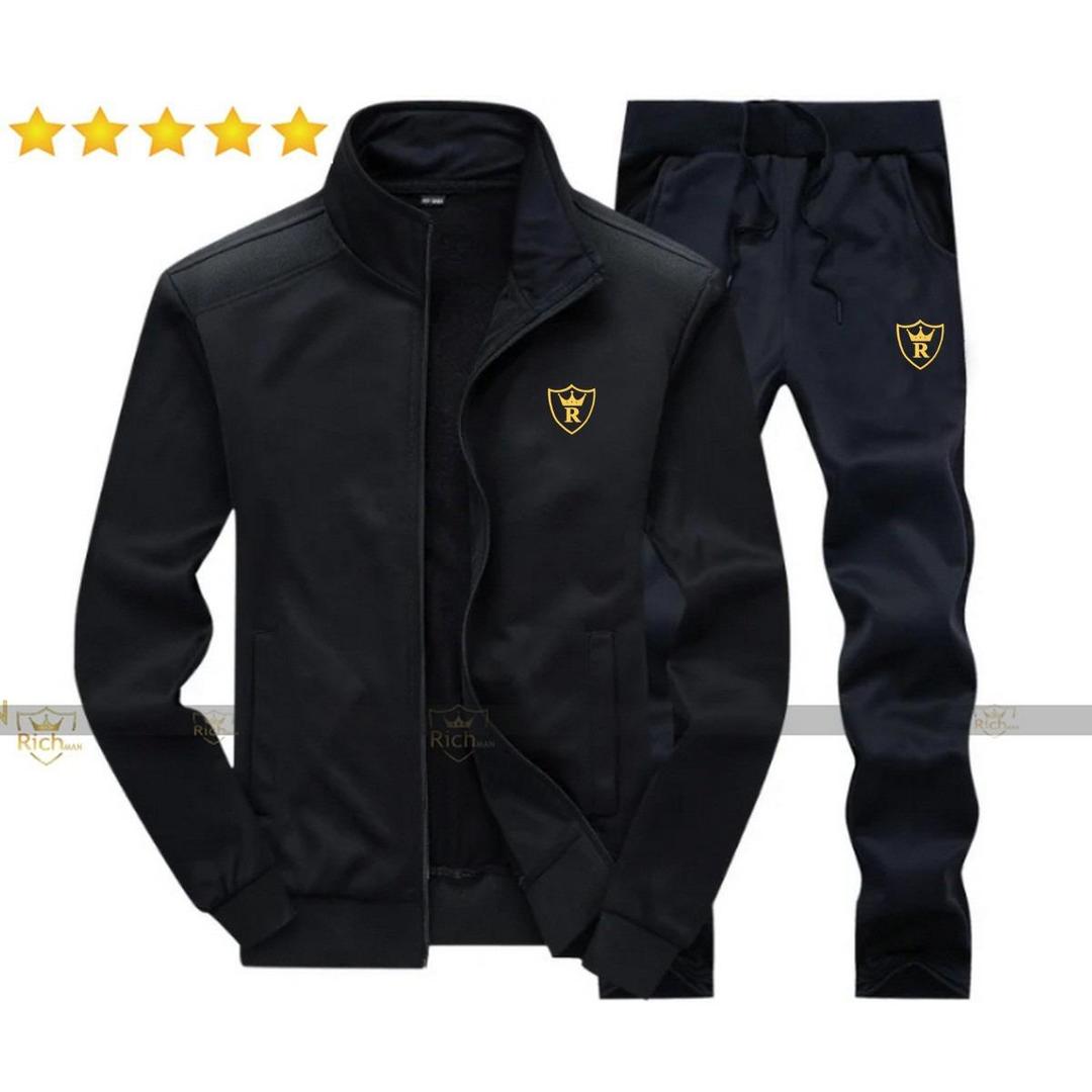 Men’s Fleece Track Suit – Plain Black | 2 Pcs | Sports & Casual Wear