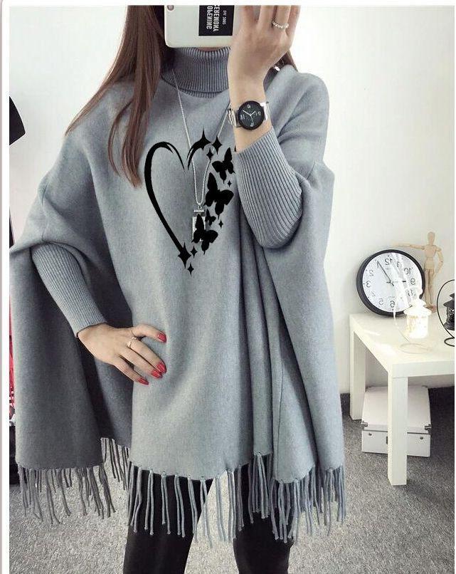 Women’s Cotton Jersey Poncho Cape Shawl | Printed Design