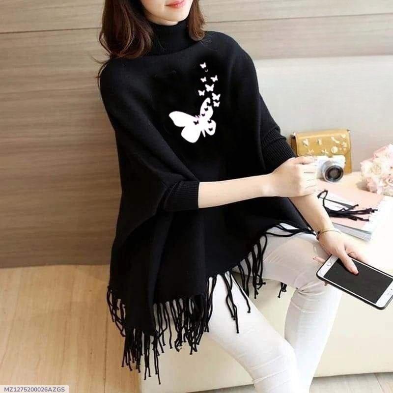 Women’s Cotton Jersey Poncho Cape Shawl | Printed Design