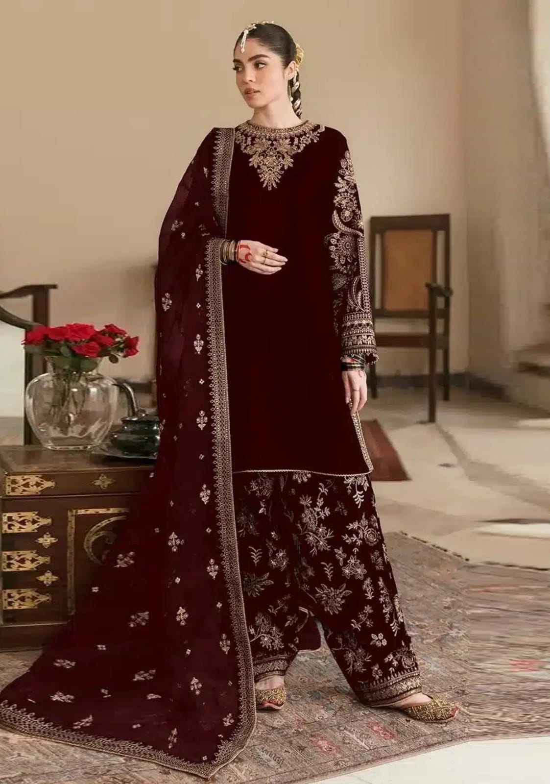 Noor-e-Libaas | BAROQUE Velvet Embroidered Hand Embellished Luxury Unstitched 3PC