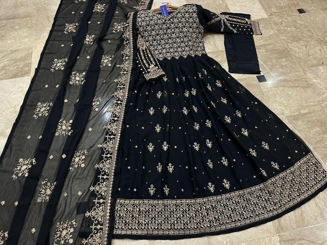 3 Pcs Women's Stitched Chiffon Embroidered Maxi Suit | Formal Wear