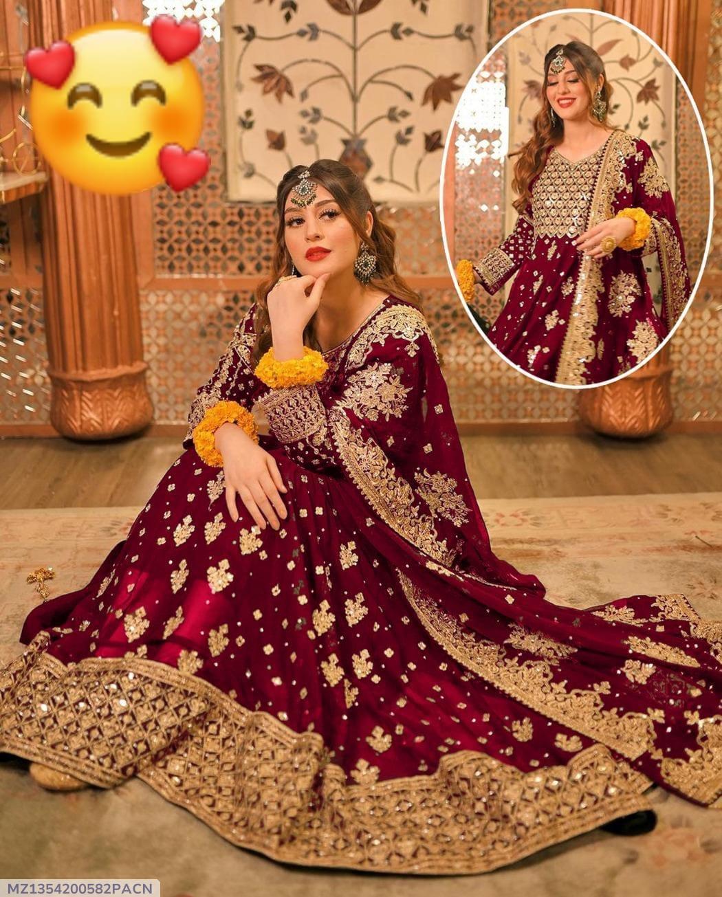 3 Pcs Women's Stitched Chiffon Embroidered Maxi Suit | Formal Wear