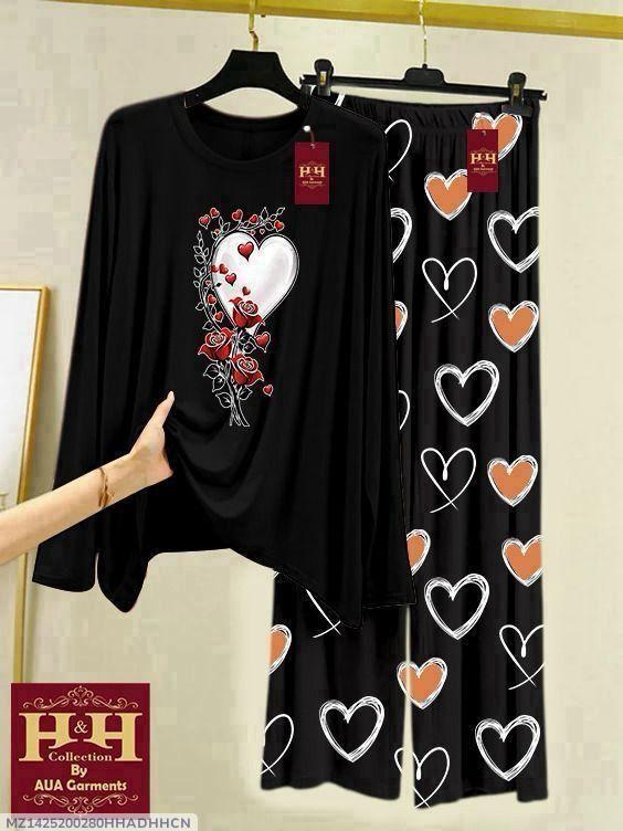 2 Pcs Women's Stitched Printed Night Suit | Comfortable Sleepwear