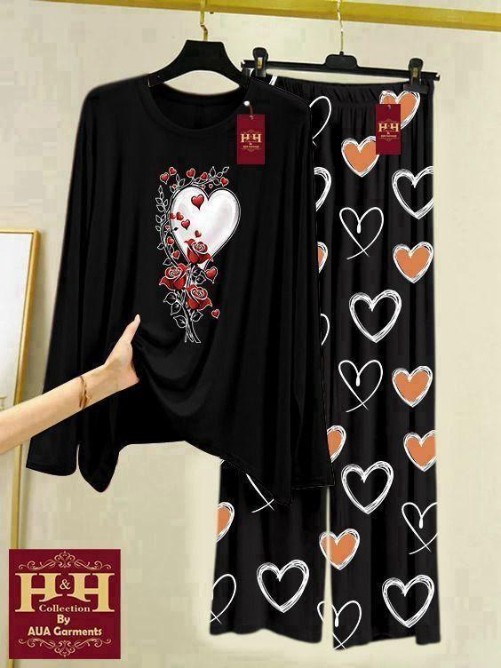 2 Pcs Women's Stitched Printed Night Suit | Comfortable Sleepwear