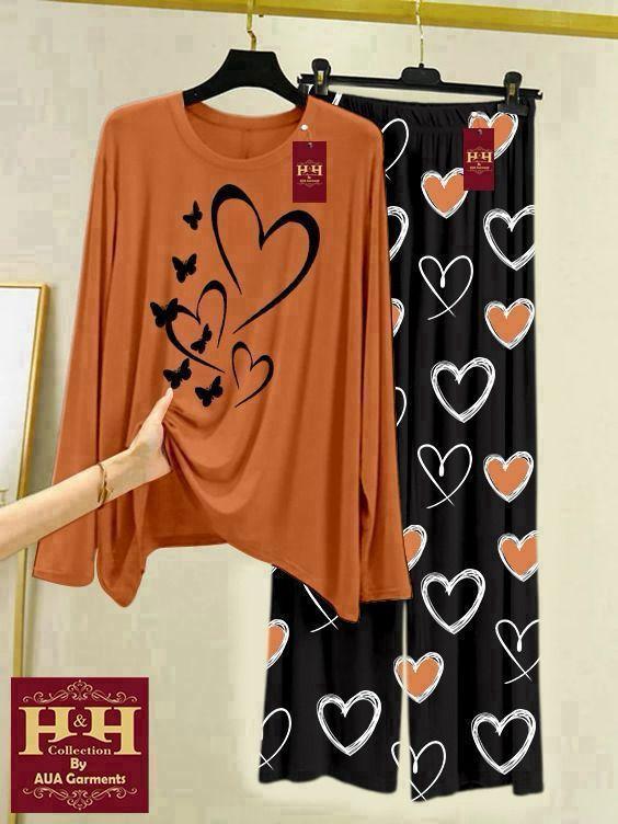2 Pcs Women's Stitched Printed Night Suit | Comfortable Sleepwear