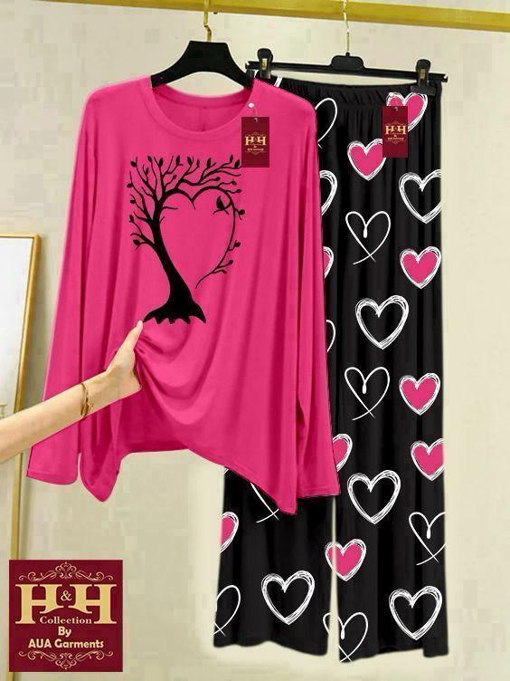 2 Pcs Women's Stitched Printed Night Suit | Comfortable Sleepwear