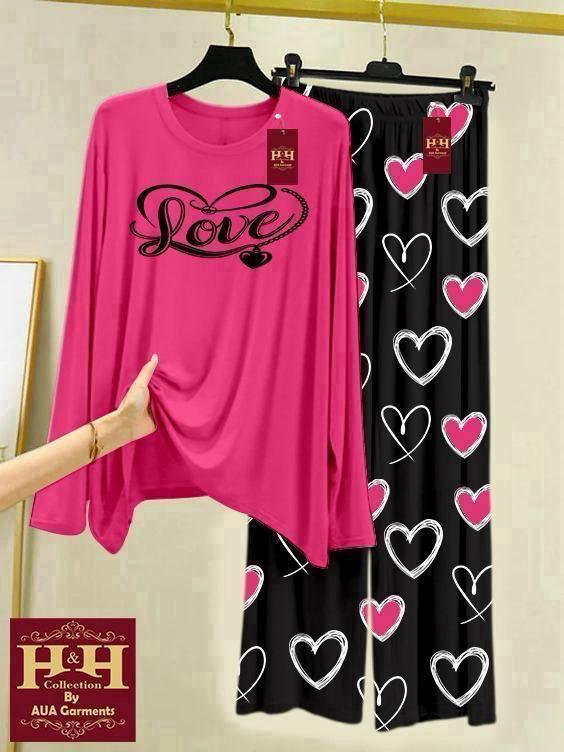2 Pcs Women's Stitched Printed Night Suit | Comfortable Sleepwear