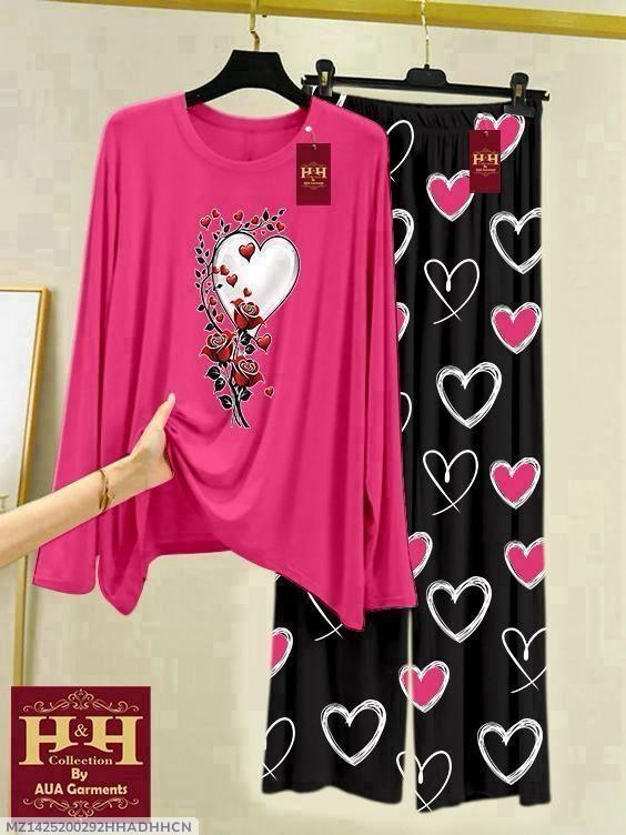2 Pcs Women's Stitched Printed Night Suit | Comfortable Sleepwear