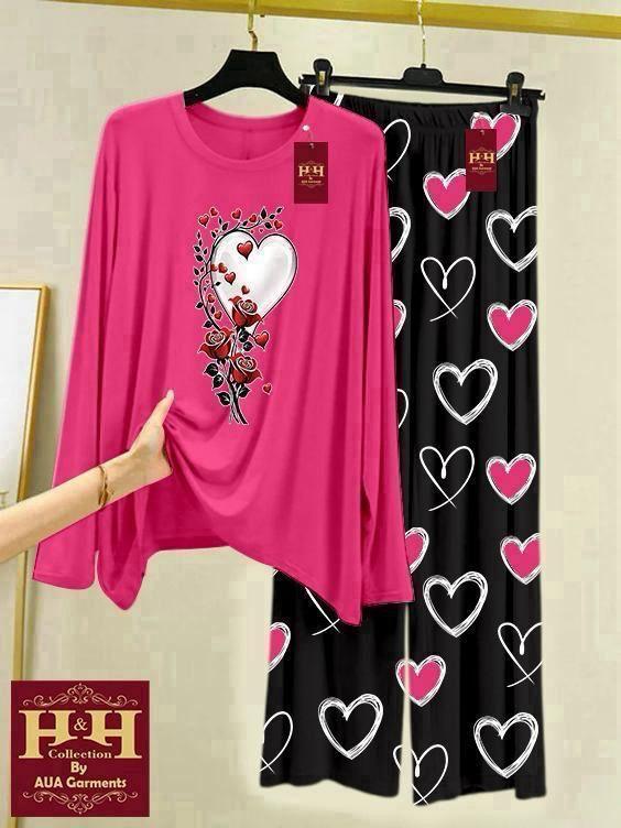 2 Pcs Women's Stitched Printed Night Suit | Comfortable Sleepwear