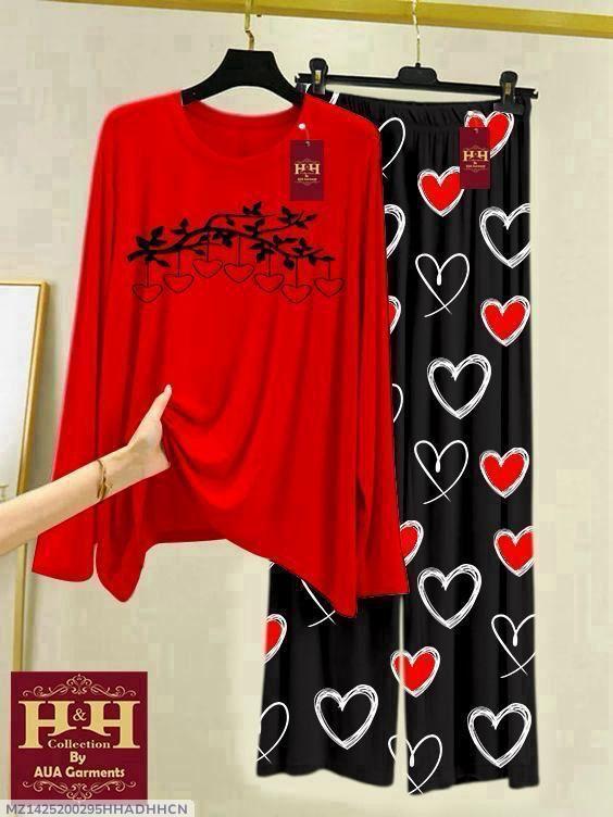 2 Pcs Women's Stitched Printed Night Suit | Comfortable Sleepwear