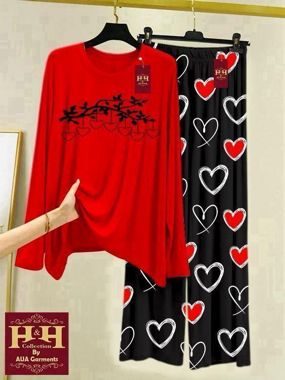 2 Pcs Women's Stitched Printed Night Suit | Comfortable Sleepwear