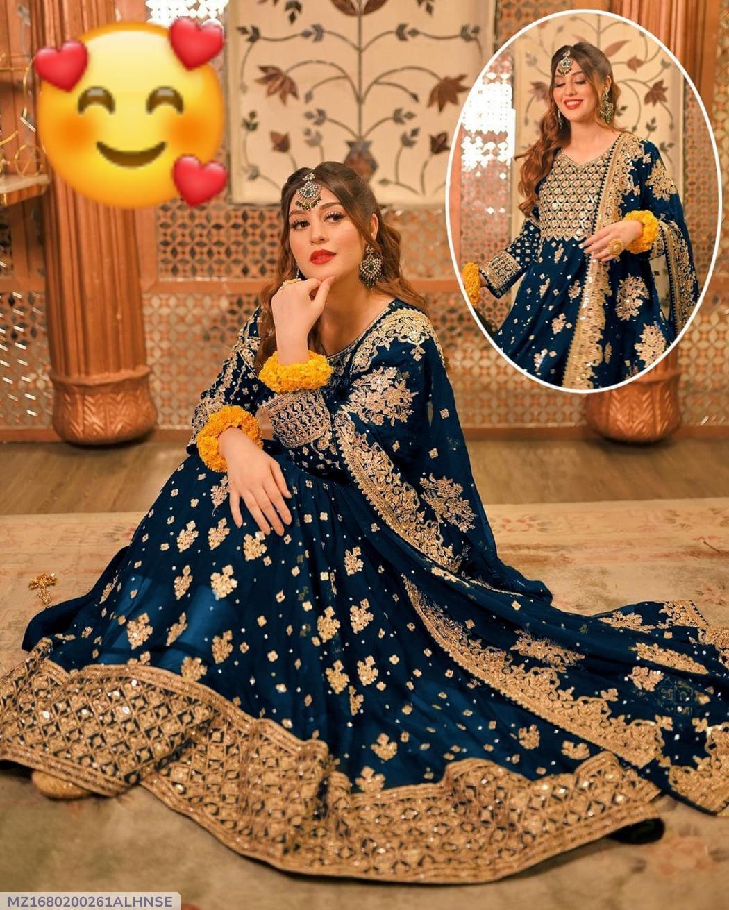 3 Pcs Women's Stitched Chiffon Embroidered Maxi Suit | Formal Wear