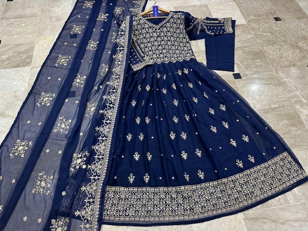 3 Pcs Women's Stitched Chiffon Embroidered Maxi Suit | Formal Wear