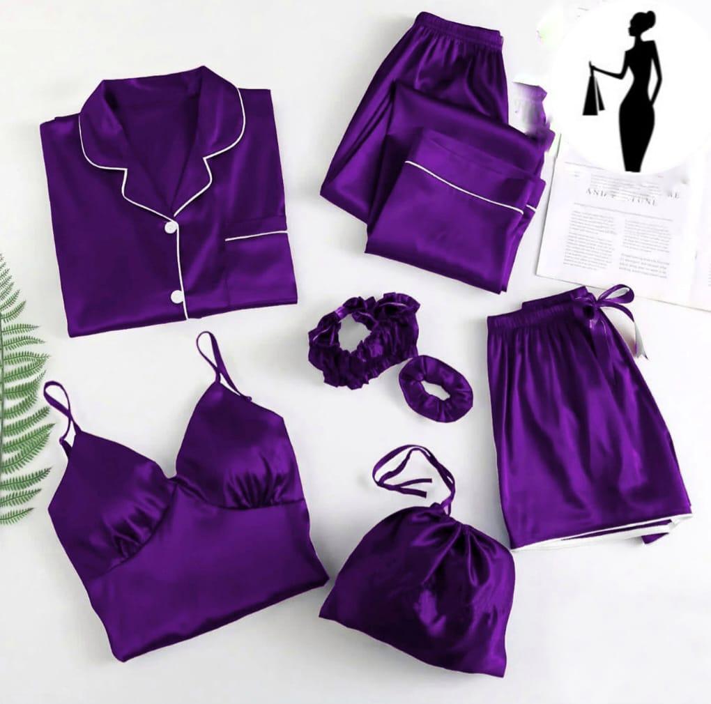 Luxury Silk Lace Camisole Set – Maroon Nightwear with Shorts, Trouser & Accessories