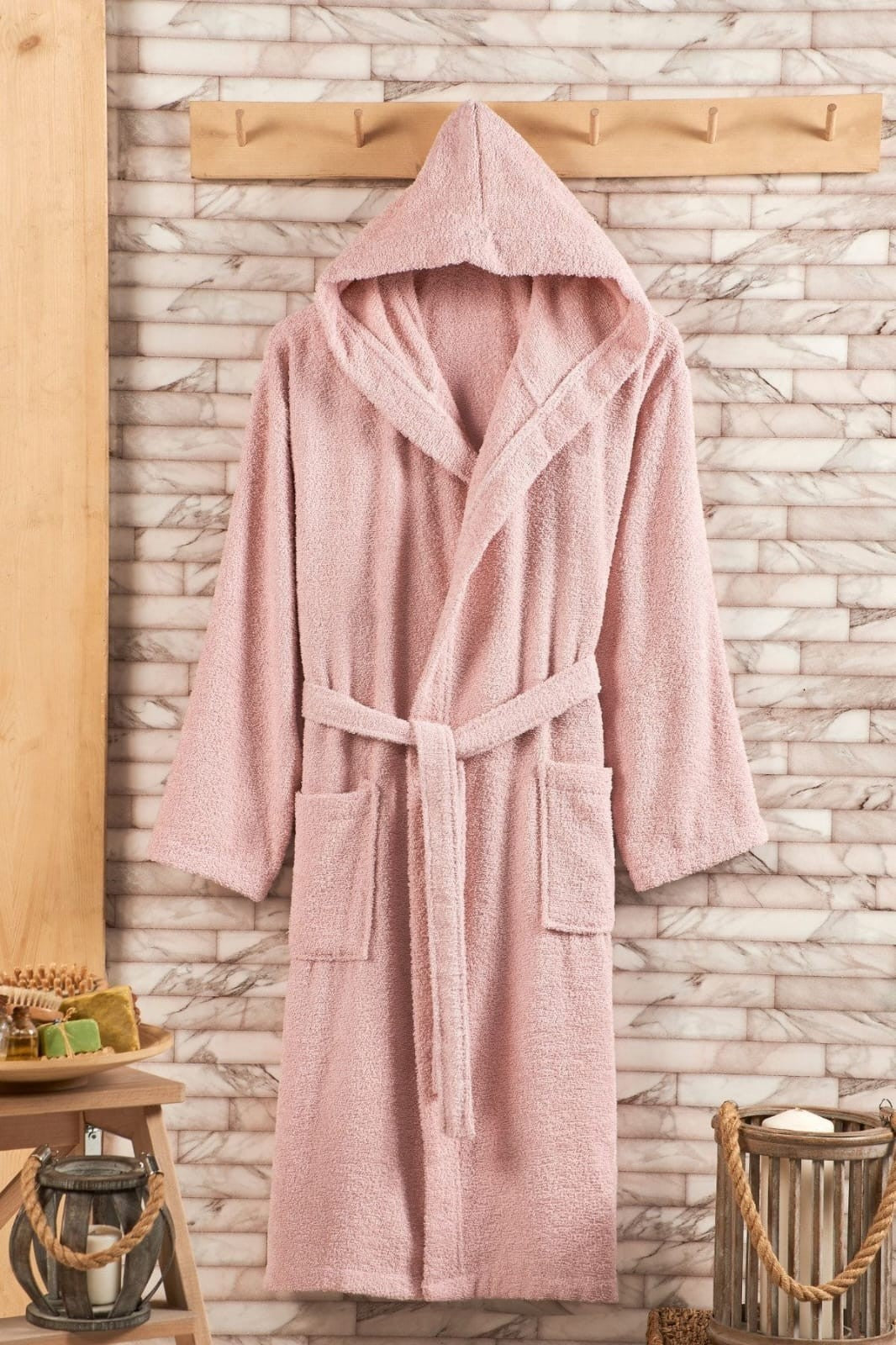 Terry Cotton Toweling Hooded Bathrobe – Soft & Cozy for Adults