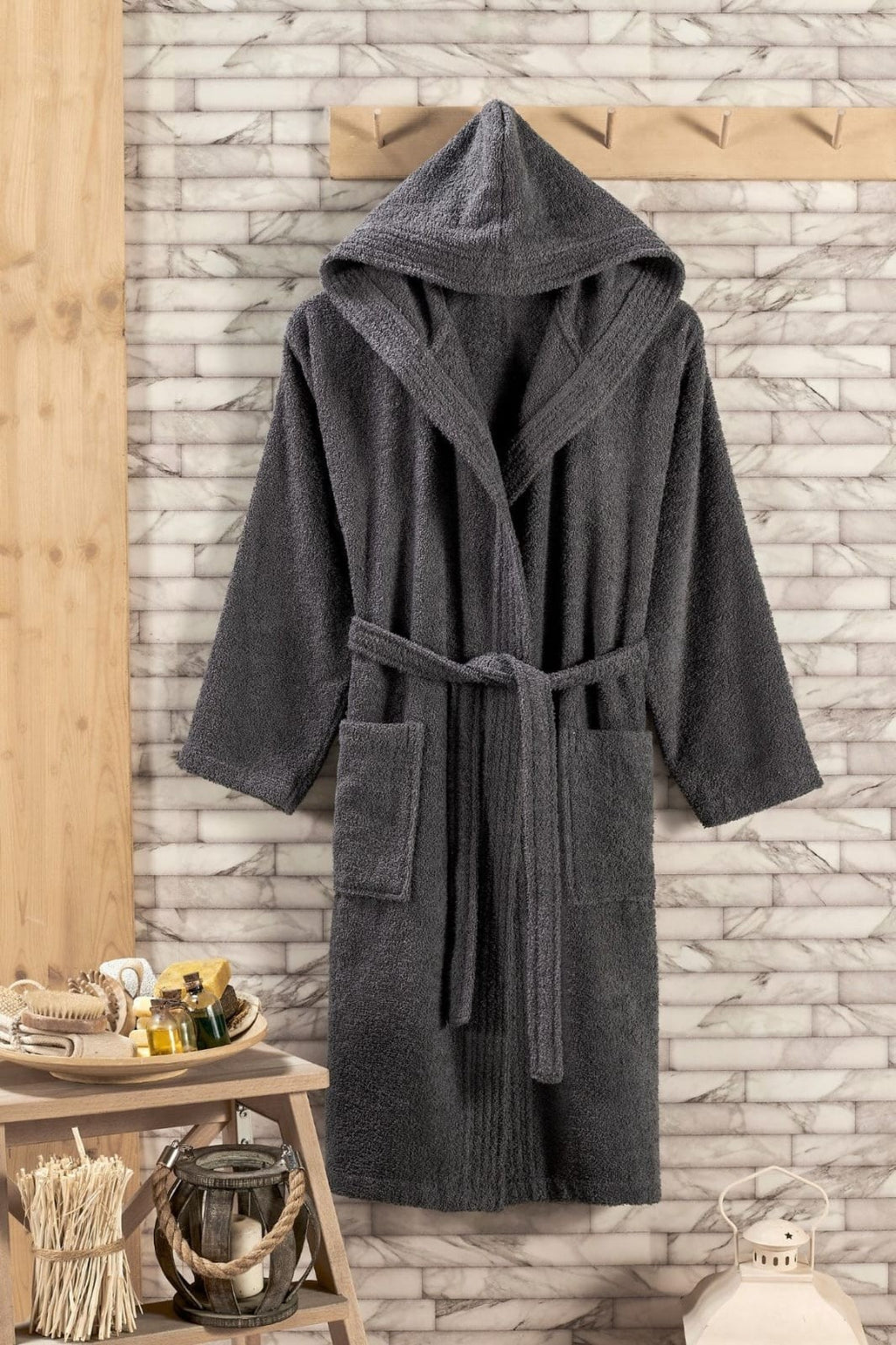 Terry Cotton Toweling Hooded Bathrobe – Soft & Cozy for Adults