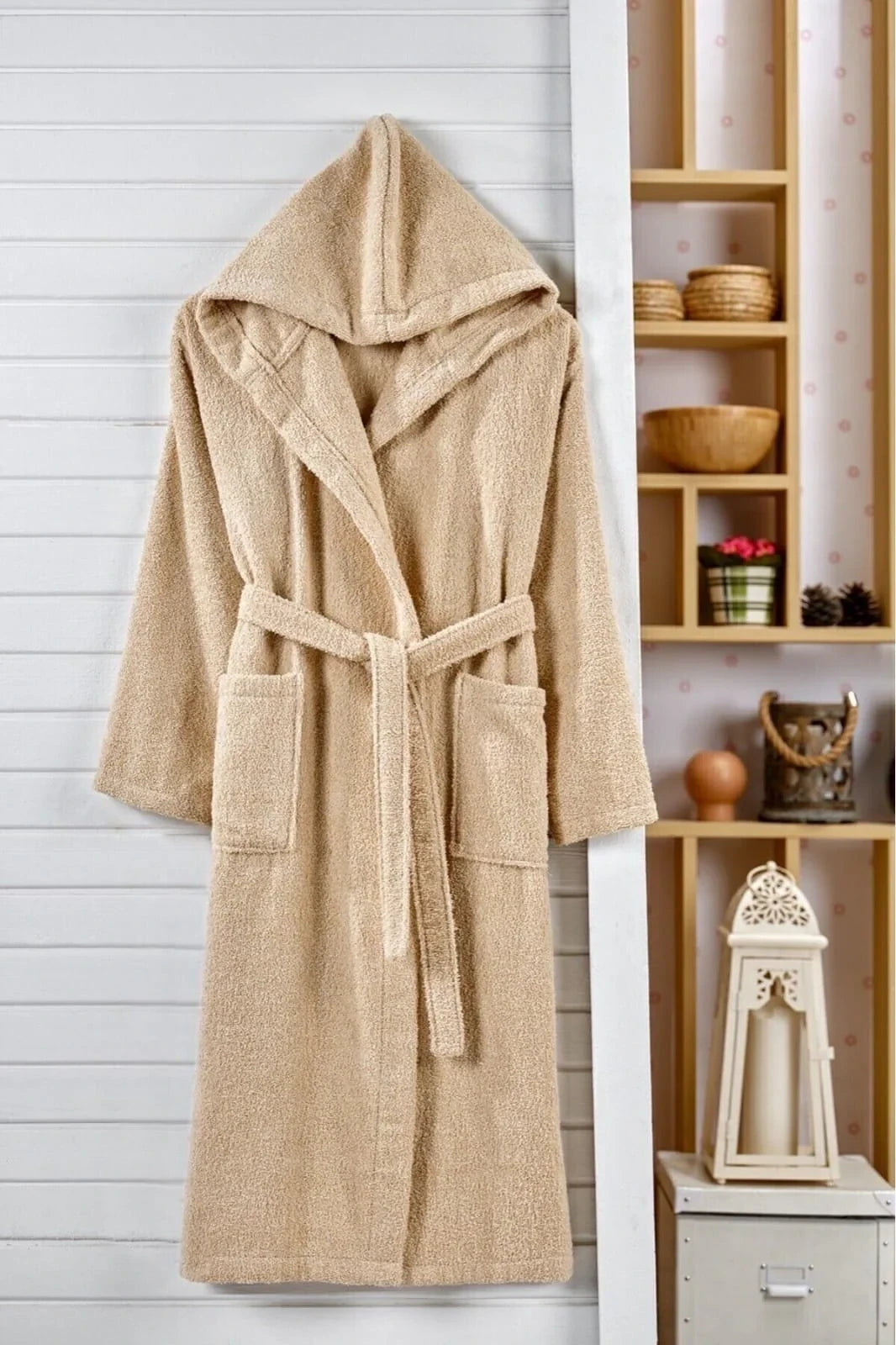 Terry Cotton Toweling Hooded Bathrobe – Soft & Cozy for Adults