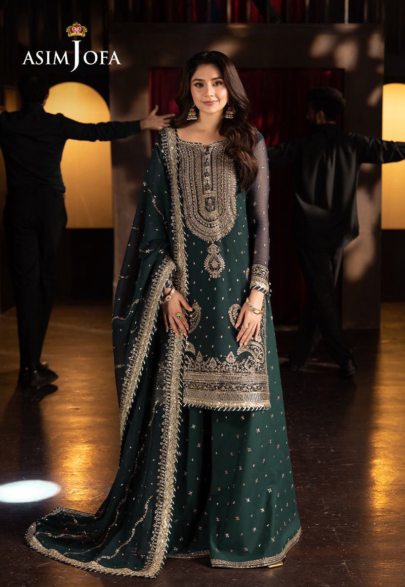 Asim Jofa Chiffon Embroidered Sequence Luxury Gharara Unstitched 3PC Suit – Noor-e-Libaas