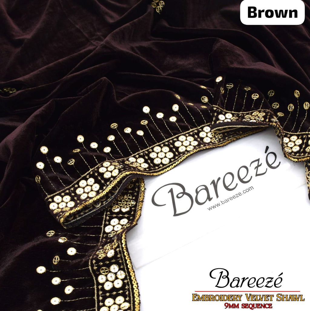 BAREEZE Velvet Shawl | Embroidered 9mm Sequence Work - Luxury Winter Collection 2025