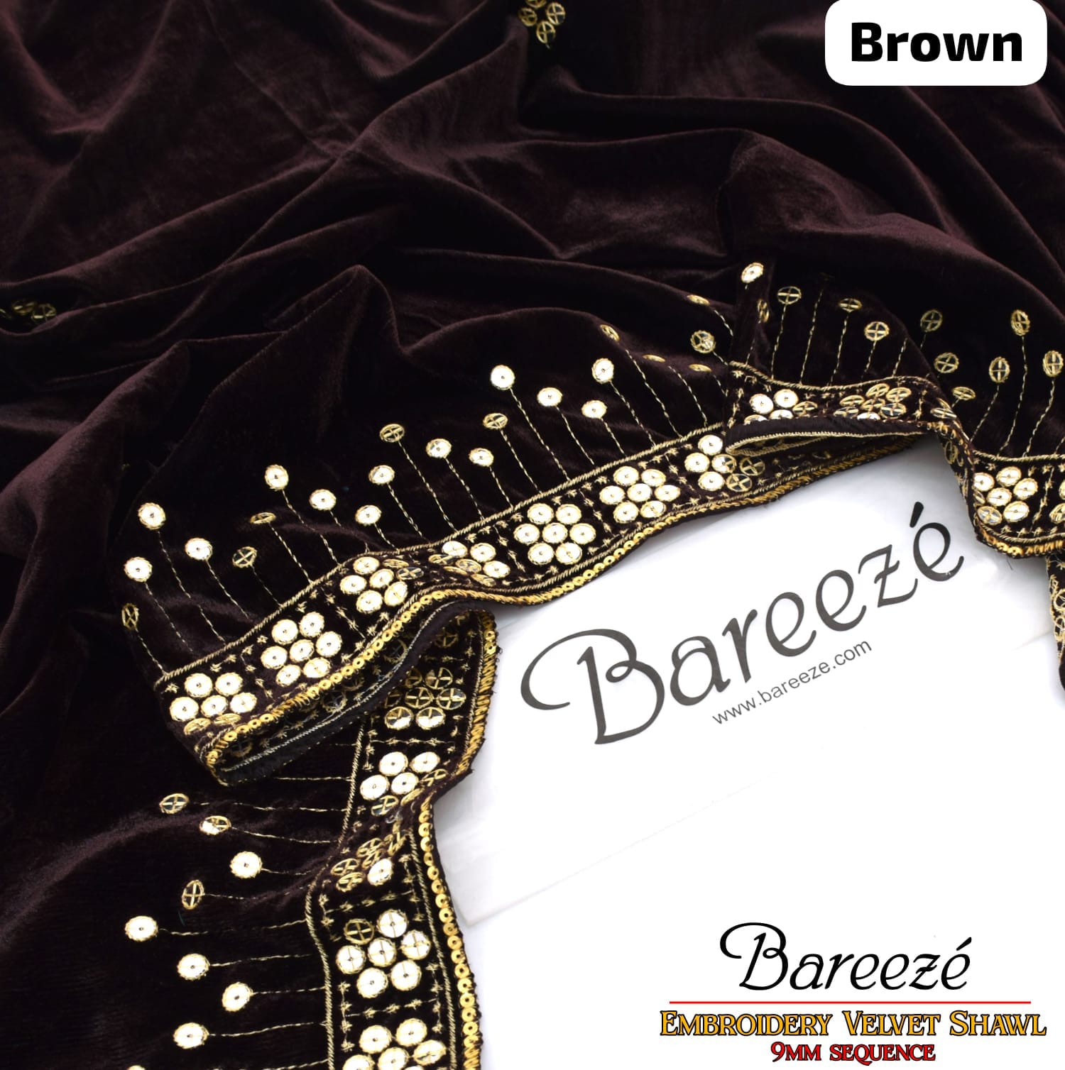BAREEZE Velvet Shawl | Embroidered 9mm Sequence Work - Luxury Winter Collection 2025