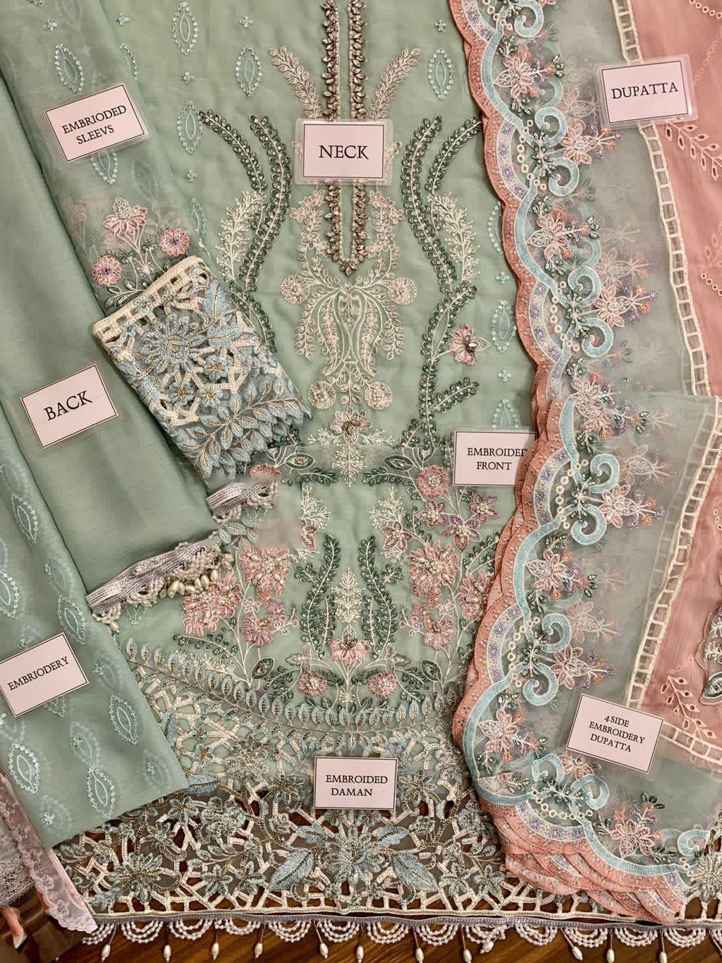 Maria.B Chiffon Embroidered Adda Work Hand Embellished Luxury Unstitched 3Pc Suit