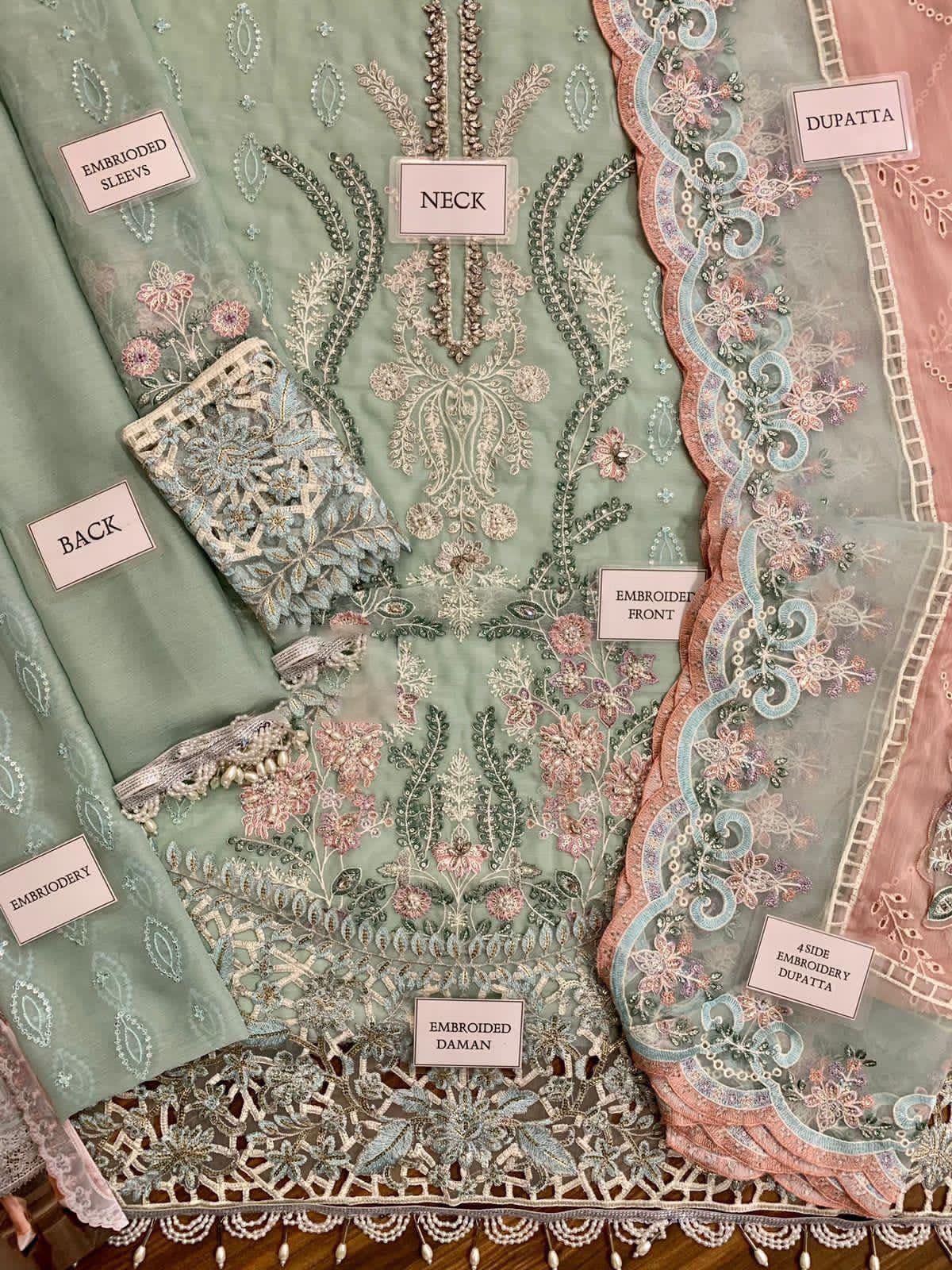 Maria.B Chiffon Embroidered Adda Work Hand Embellished Luxury Unstitched 3Pc Suit