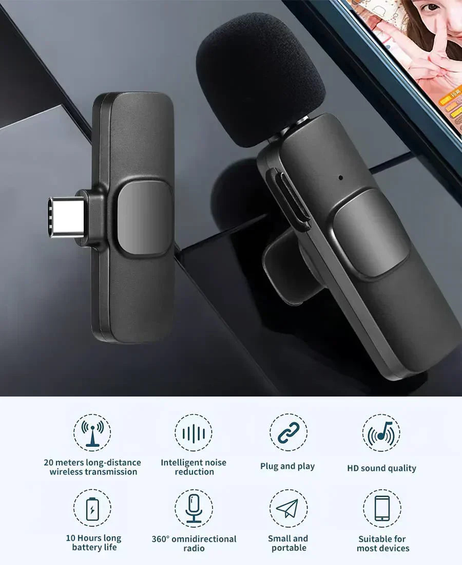K8 Type-C Wireless Microphone | Clear Audio for Vlogs, Streaming & Recording