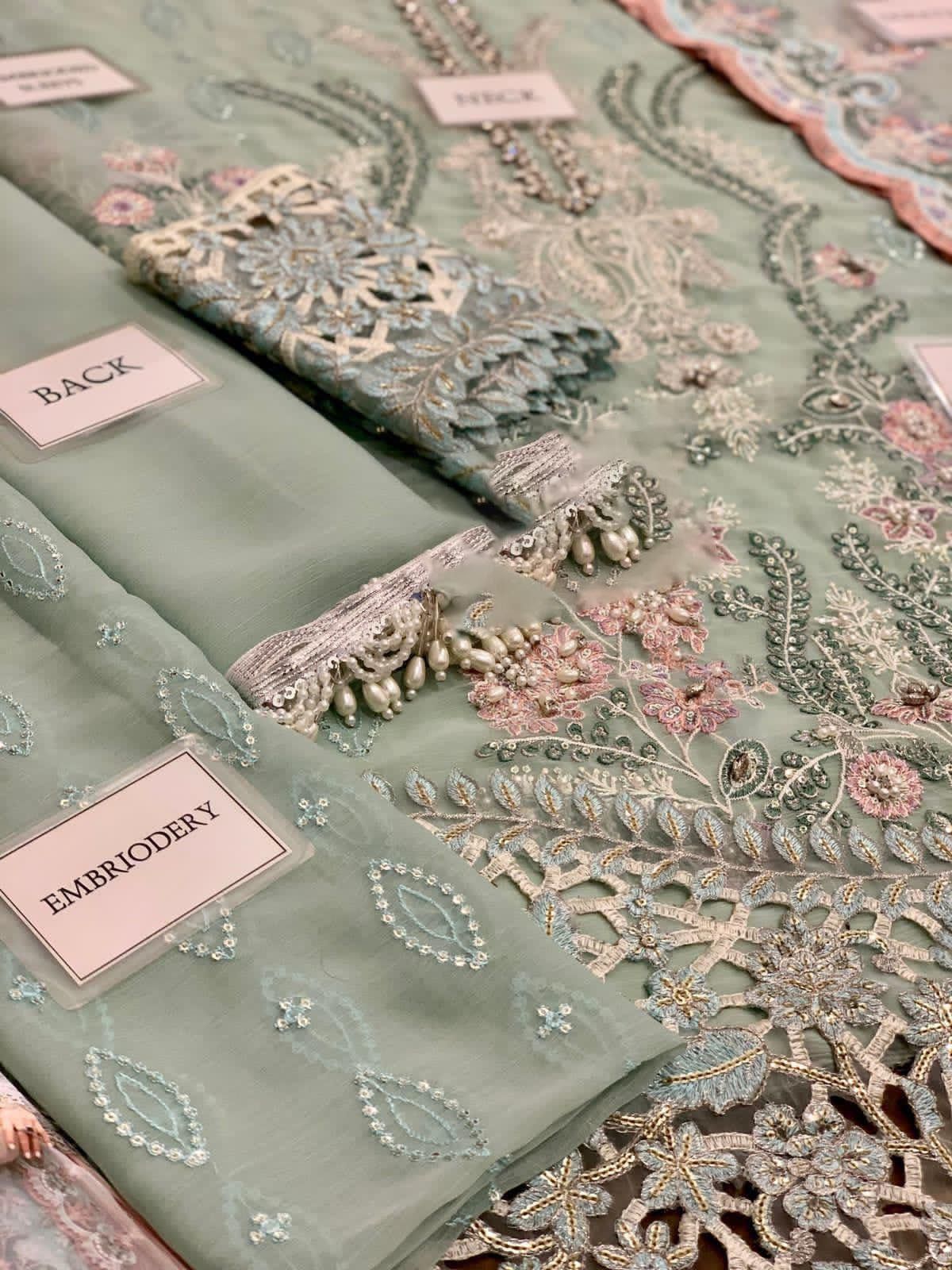 Maria.B Chiffon Embroidered Adda Work Hand Embellished Luxury Unstitched 3Pc Suit
