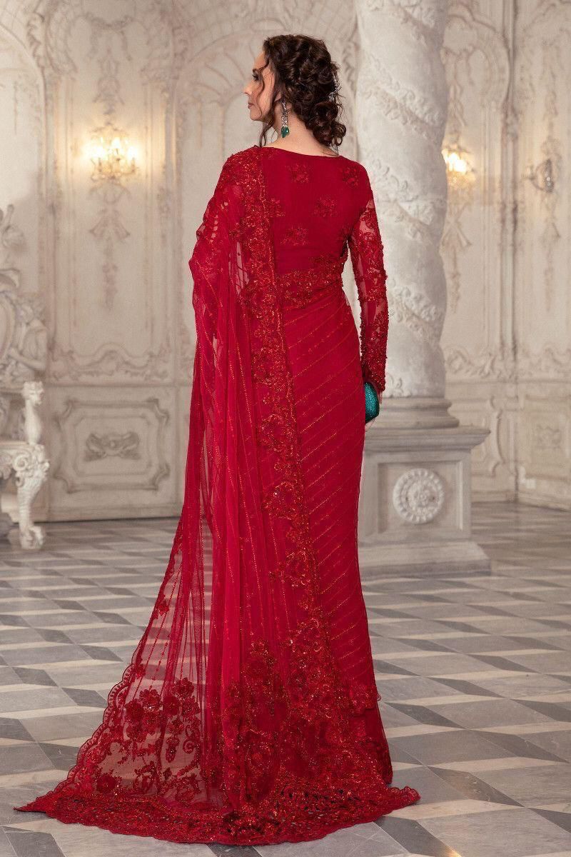 Maria.B Net Saree – Embroidered Hand Embellished Luxury Unstitched 3Pc