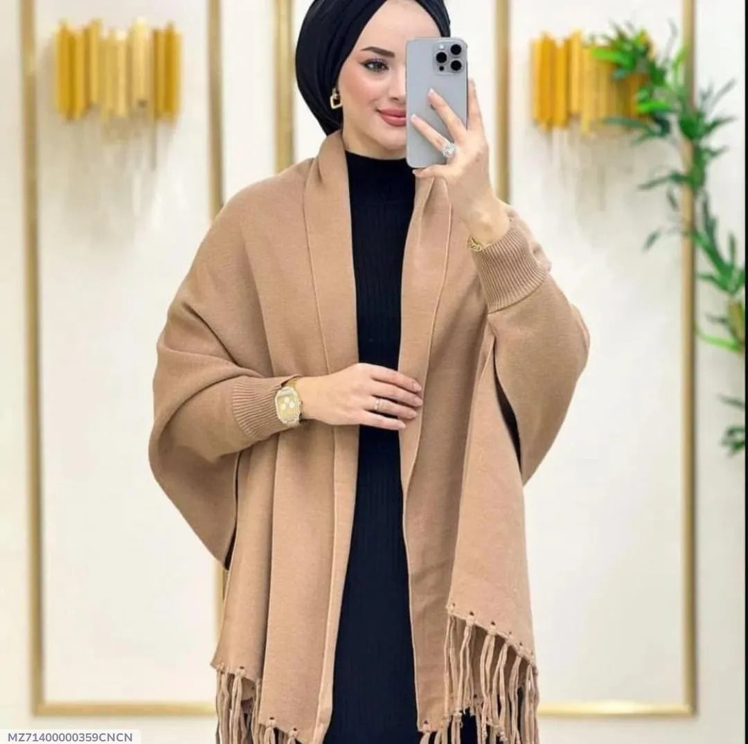 Women's Fleece Plain Poncho Cape Shawl | Winter Warm Outerwear
