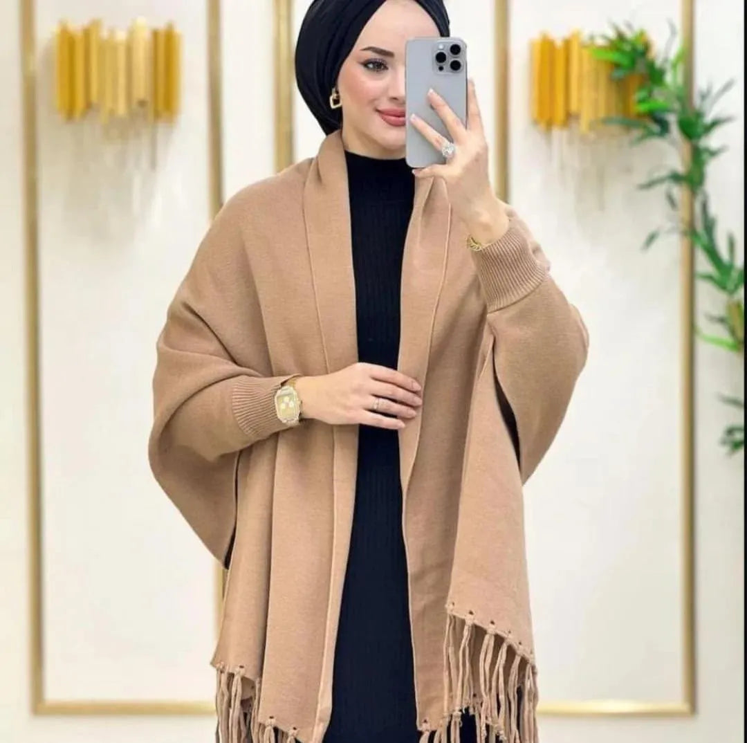 Women's Fleece Plain Poncho Cape Shawl | Winter Warm Outerwear