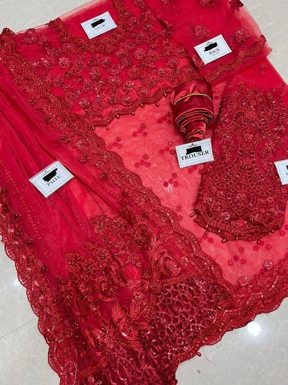Maria.B Net Saree – Embroidered Hand Embellished Luxury Unstitched 3Pc