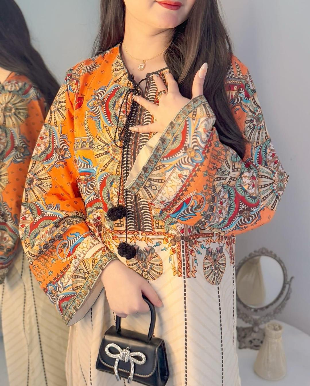 Stylish Women's Stitched Cotton Printed Shirt & Trouser Set - 2 Pcs