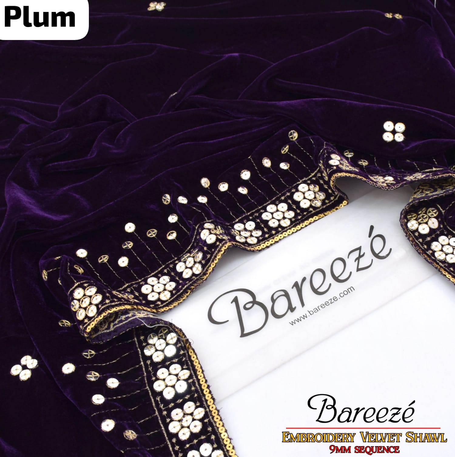 BAREEZE Velvet Shawl | Embroidered 9mm Sequence Work - Luxury Winter Collection 2025