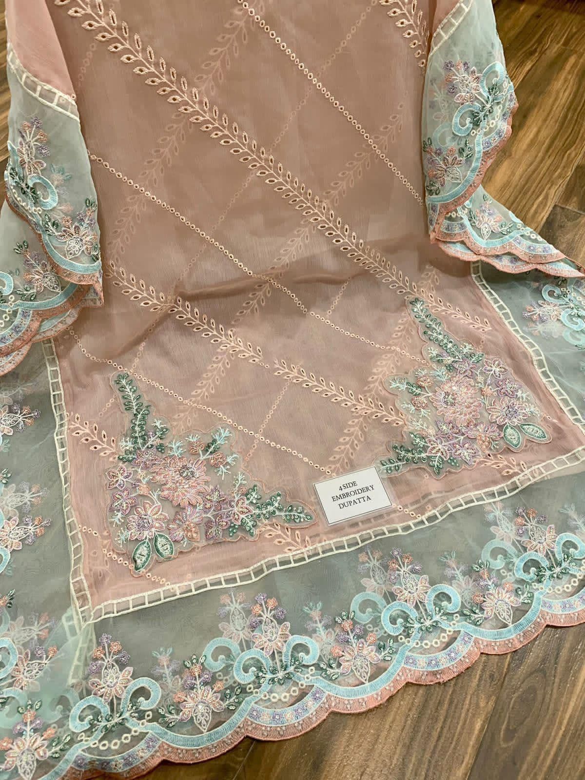 Maria.B Chiffon Embroidered Adda Work Hand Embellished Luxury Unstitched 3Pc Suit