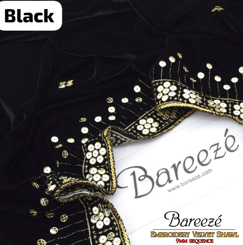 BAREEZE Velvet Shawl | Embroidered 9mm Sequence Work - Luxury Winter Collection 2025