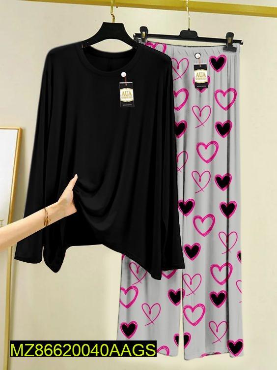 2 Pcs Women's Stitched Printed Night Suit | Comfortable Sleepwear