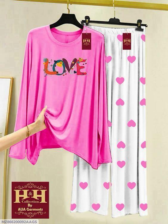 2 Pcs Women's Stitched Printed Night Suit | Comfortable Sleepwear
