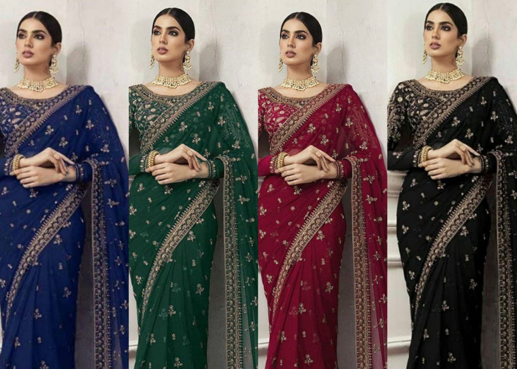 Maria B Saree – Net Embroidered Hand Embellished Luxury Unstitched 3Pc