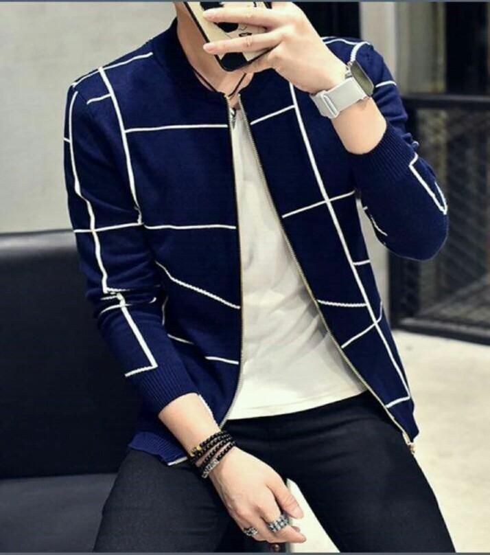 Fashion Men Casual Slim Plaid Fleece Blazer – Autumn Trench Coat