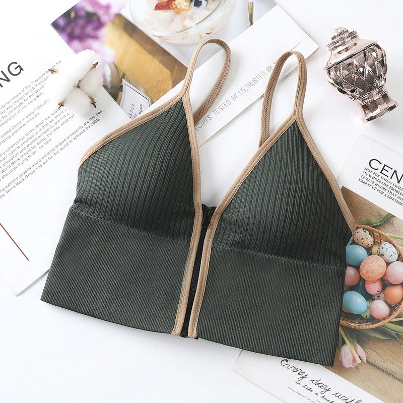 Women's Front Zipper Seamless Push-Up Bra – Wire-Free Tube Top (One Size)