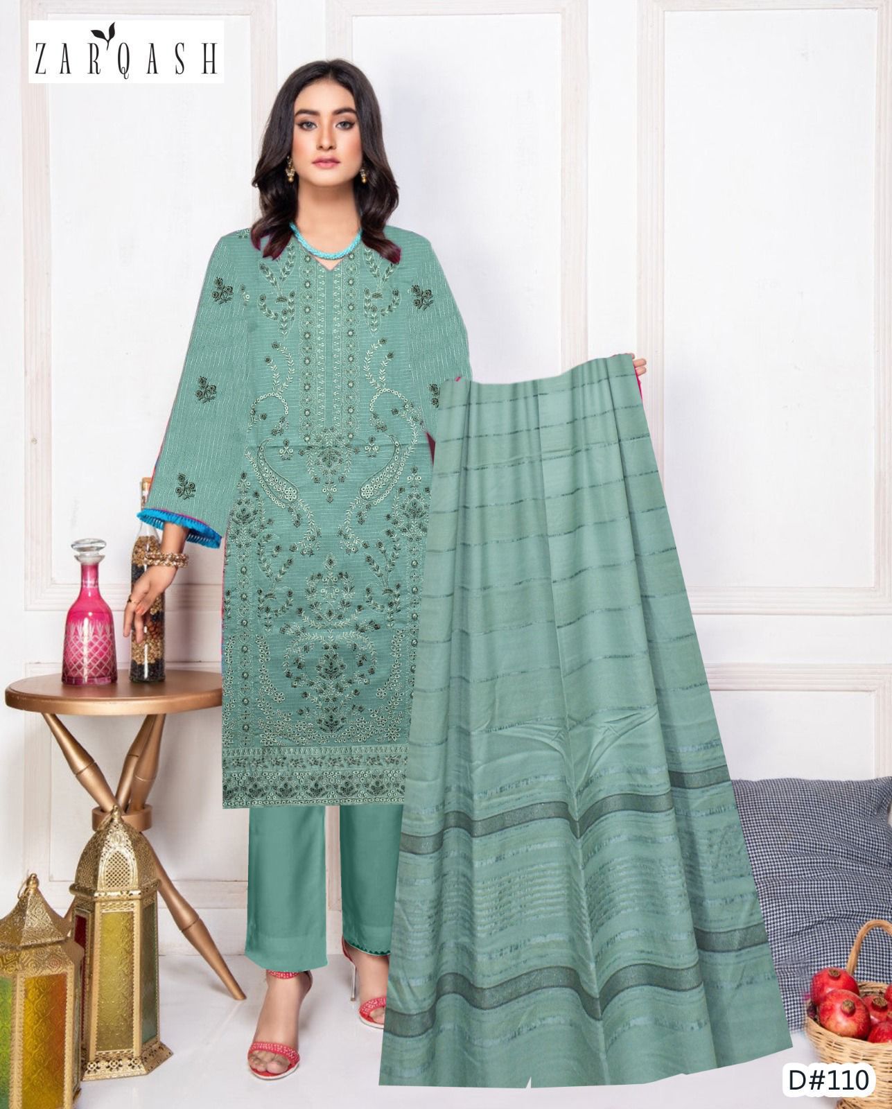 Women’s Winter Premium Collection – Zarqash Banadora Dhanak 3PC Embroidered Suit with Velvet Shawl