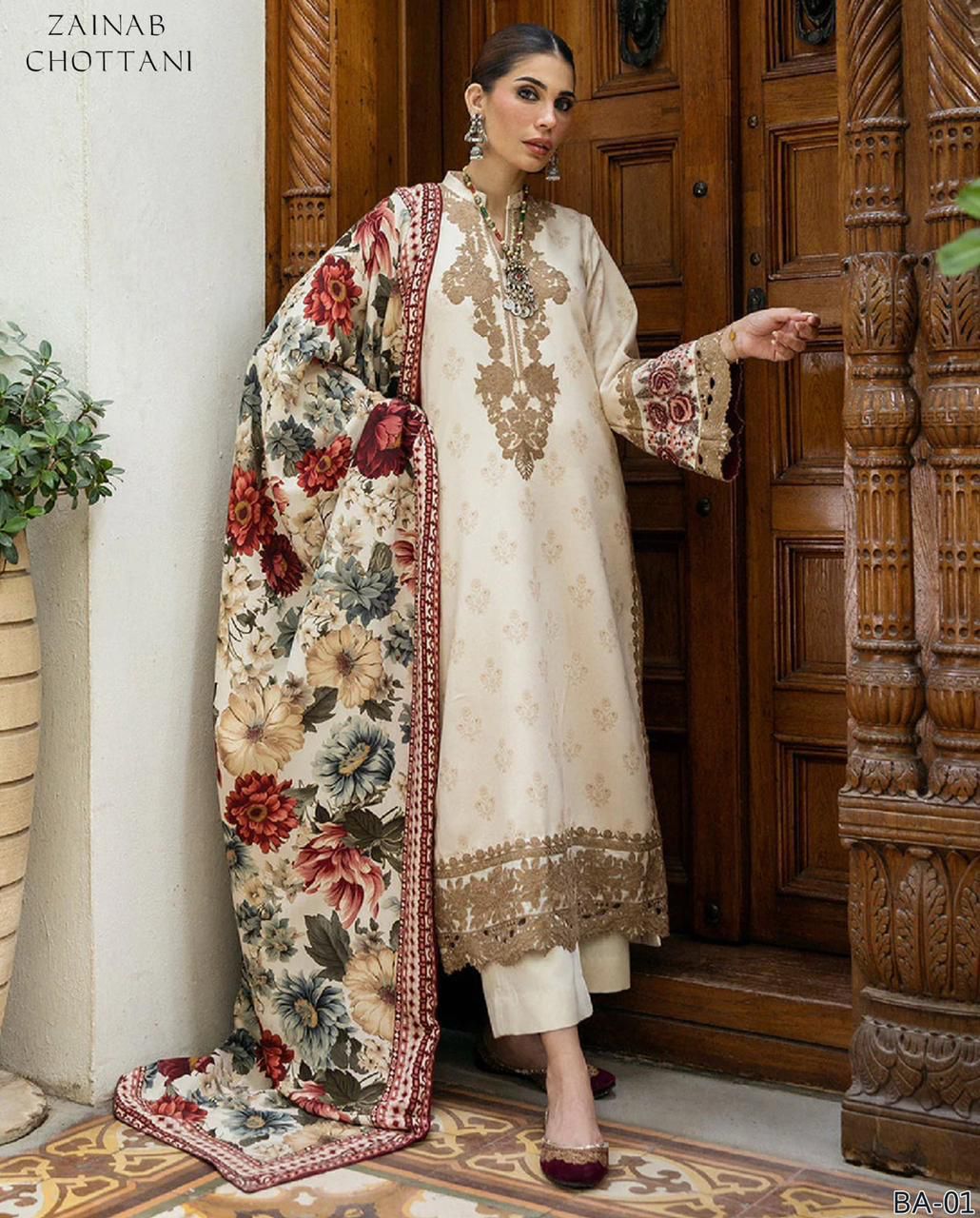 Women’s Winter Collection – MIX Brand Dhanak Embroidered 2PC Suit with Dyed Trouser