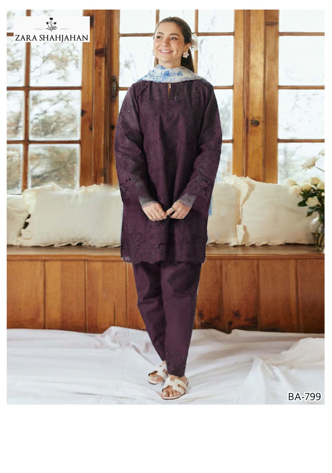 Women’s Winter Collection – MIX Brand Dhanak Embroidered 2PC Suit with Dyed Trouser