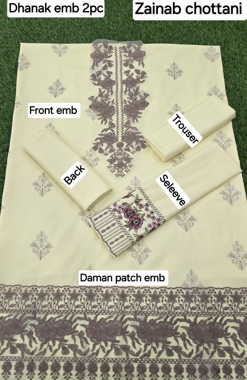 Women’s Winter Collection – MIX Brand Dhanak Embroidered 2PC Suit with Dyed Trouser