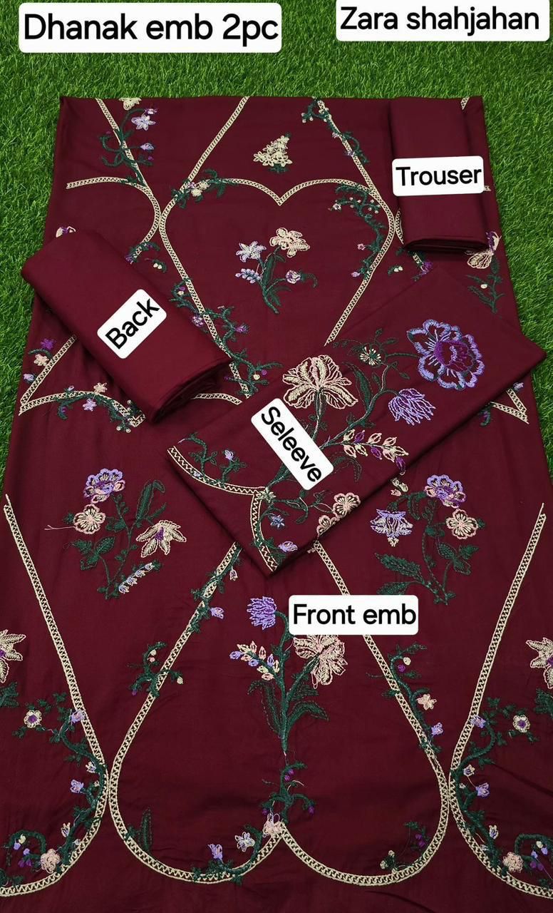 Women’s Winter Collection – MIX Brand Dhanak Embroidered 2PC Suit with Dyed Trouser