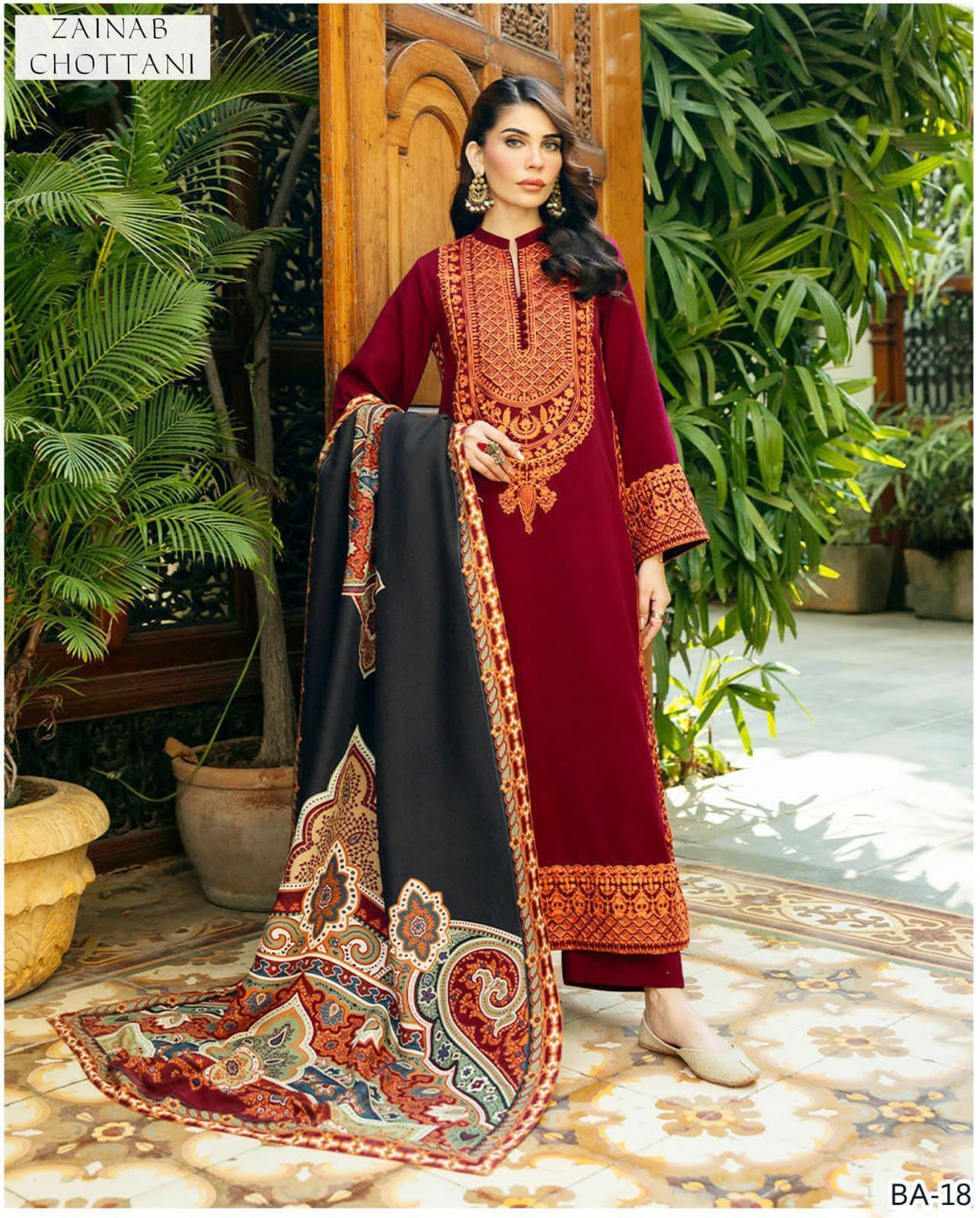 Women’s Winter Collection – MIX Brand Dhanak Embroidered 2PC Suit with Dyed Trouser